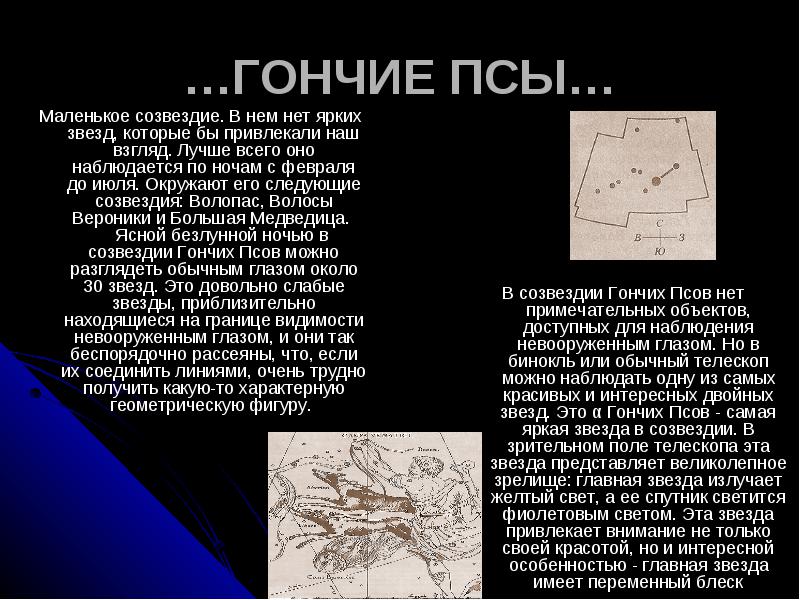 Какие звезды входят в гончие псы. Волопас и гончие псы. Самая яркая звезда в созвездии гончие псы.